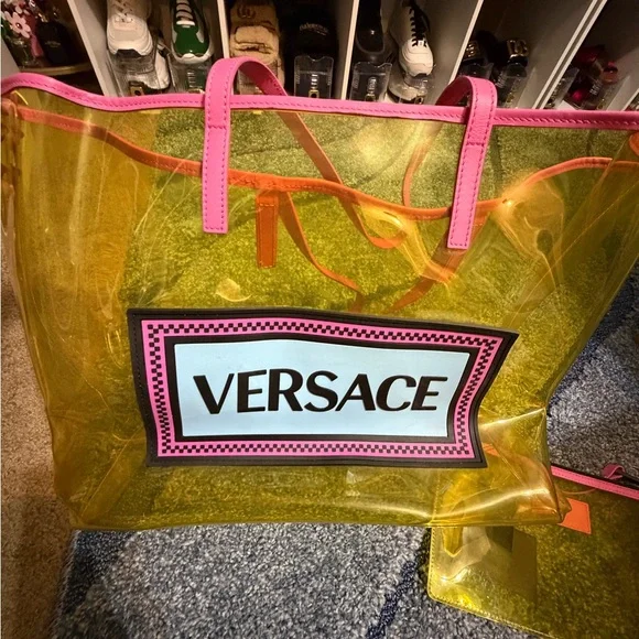 Versace Transparent PVC Yellow Tote with Pink Trim - Picture 2 of 3